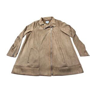 Old Navy Jacket Womens 3X Plus Tan Moto Zip Front Faux Suede Soft Stretch Coat